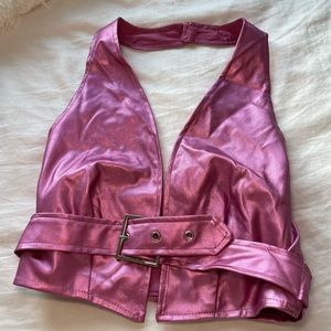 Metallic Pink Buckle Top